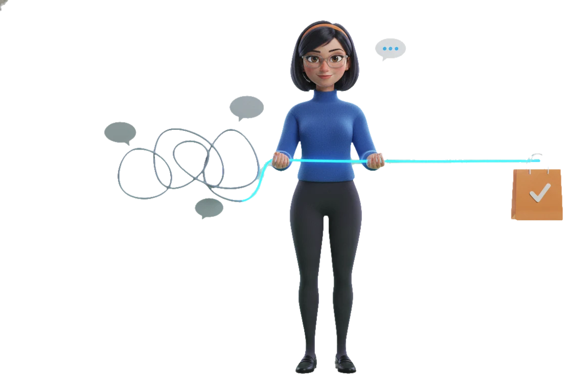 An Airest assistant pulls a tangle of repeat chats into one straight answer that ends in a solved problem and a sale